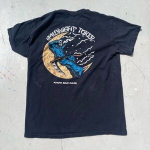 Men's Midnight Toker T-Shirt Black Reaper M Cartoon Spell-Out Anime Street Art